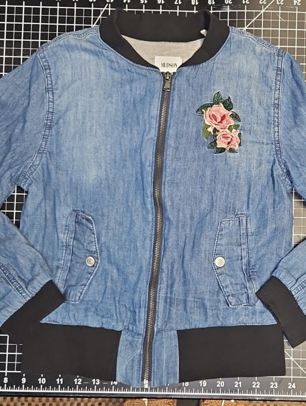 Hudson Kids Girl's Lightweight Jacket Chambray W/ Rose Gray Inner Lining Large